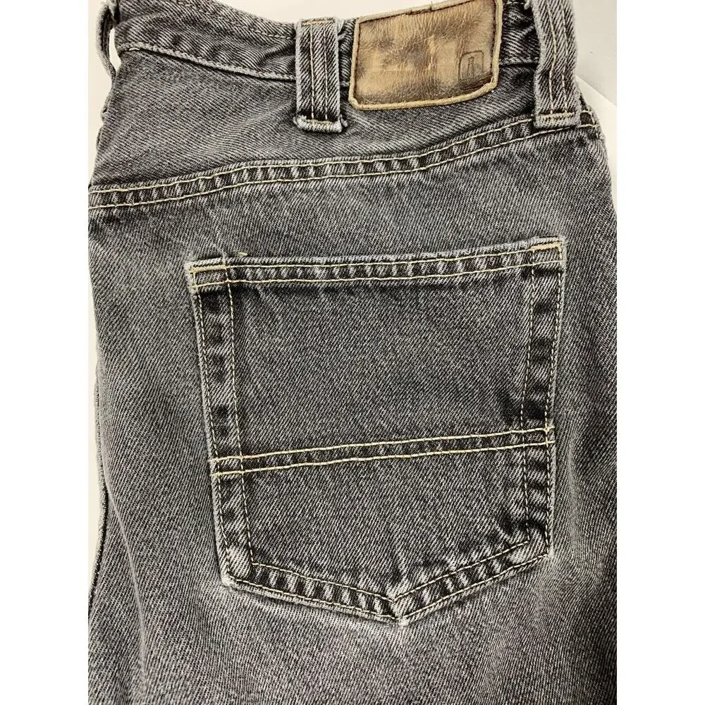 Lands' End Traditional Fit Jeans Mens Size 36 Distress Grunge Black Faded Denim‎